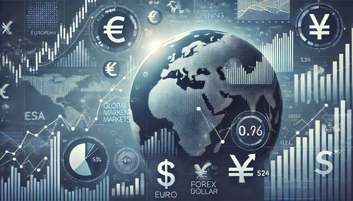 Graph showing steady European market indices and global economic data trends.